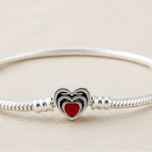 Silver Heart Charm Bracelet - 925 Silver | Pandora - Style Snake Chain